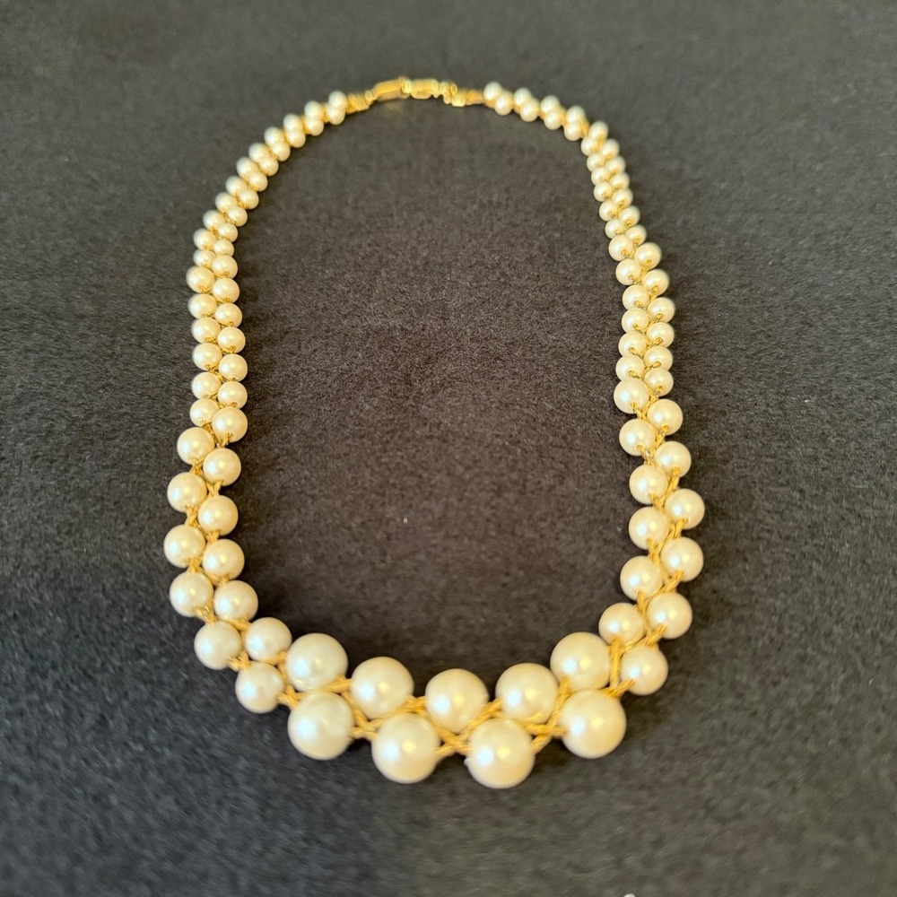Elegant Faux Pearl Gold Tone Braided‎ Necklace Bridal Wedding Jewelry